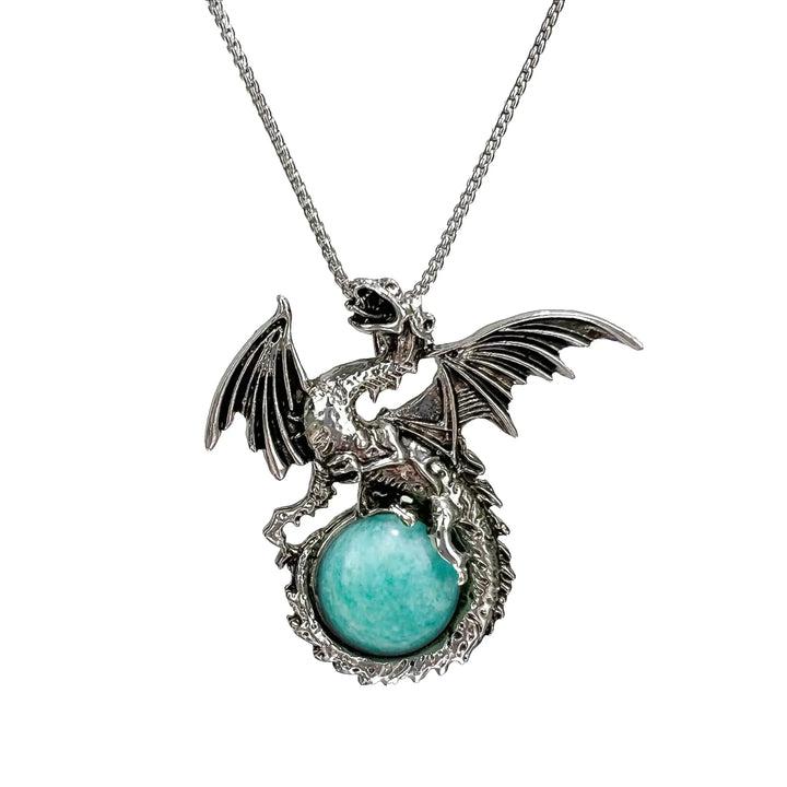 LDADAN Dragon Necklace for Men Women Unique Necklace Crystal Necklace Natural Gemstone Necklace Dragon Jewelry Dinosaur Necklace Silver Dragon Pendant Necklace for Gifts (Amazonite)