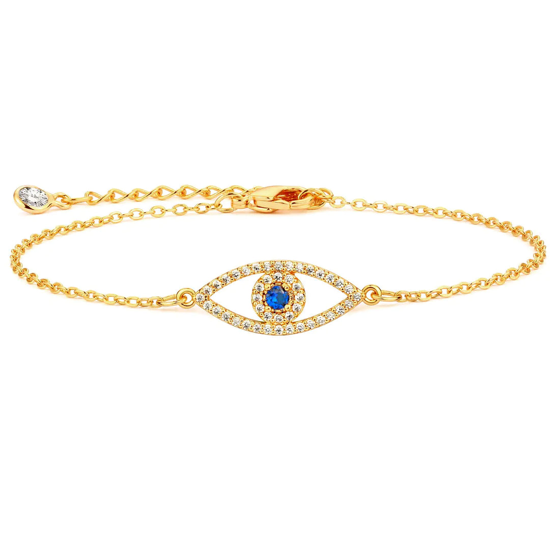 Dremmy Studios Dainty Gold Evil Eye Bracelet for Women 14K Gold Filled Cubic Zirconia Blue Evil Eye Charm Bracelets Simple Stackable Link Chain Bracelets Jewelry for Women