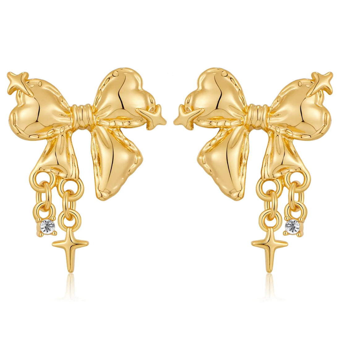 ENSKEFEN Sparkle Gold Bow Earrings for Women Cute Ribbon Bow Earrings Bowknot Stud Earrings Holiday