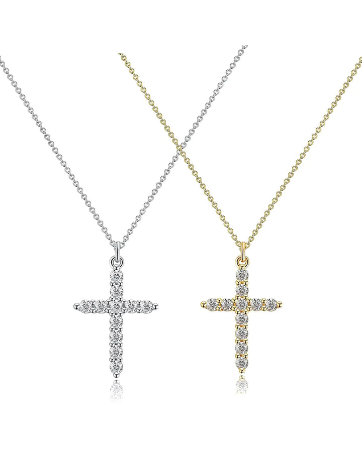 zocare Cross Necklace for Women 2 Set Gold/Silver Cross Pendent Necklace Set Dainty Cubic Zirconia Necklace Minimalist Gold Plated Necklace Faith Jewelry Religious Cross Necklace for Women Men