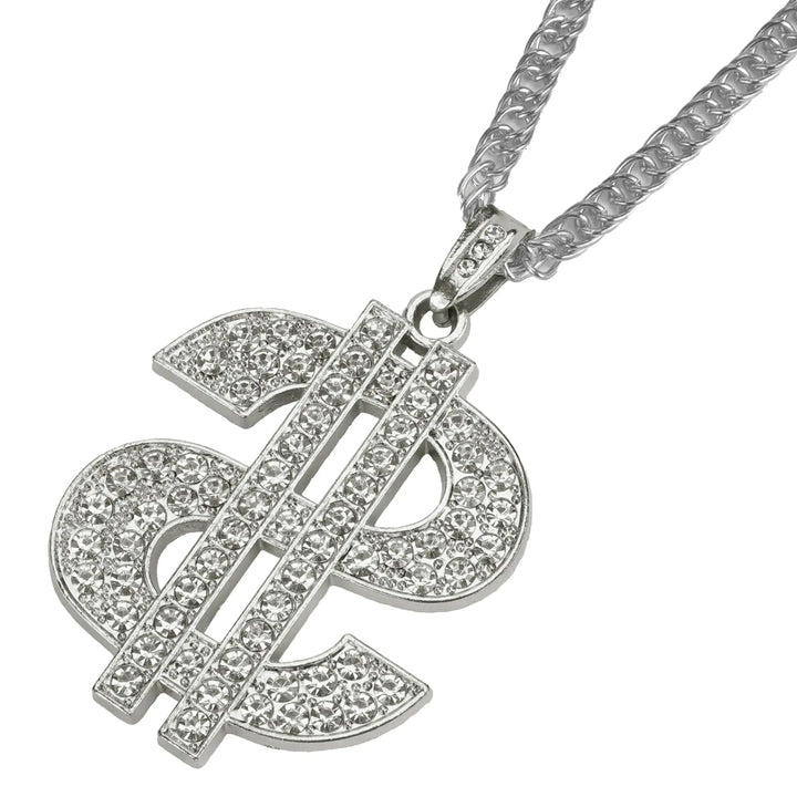 Silver Hip Hop Gold Chain Long Gold Plated Necklace Accessories Mens Dollar Sign Necklaces Money Necklace Fake Gold Chain Pendant Necklace Simple Gold Party Prom Necklace Money Sign Necklace for Men